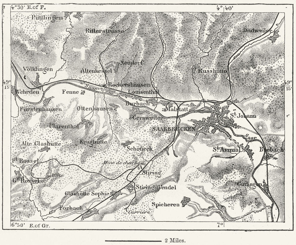 GERMANY. Saarbrucken, sketch map c1885 old antique vintage plan chart